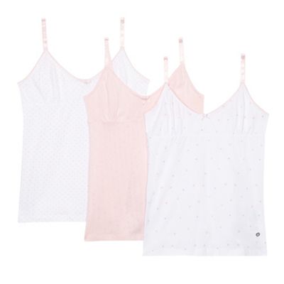 Pack of three girls' white and pink printed vests